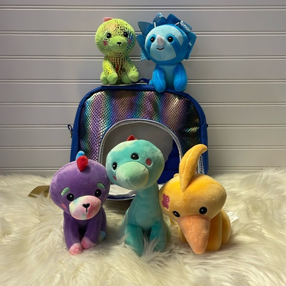 Pomkinz Dinosaur ๐ฆ ๐ฆ Pet Pals Set of 5 Stuffed Animals Rainbow Bag. - Picture 12 of 16